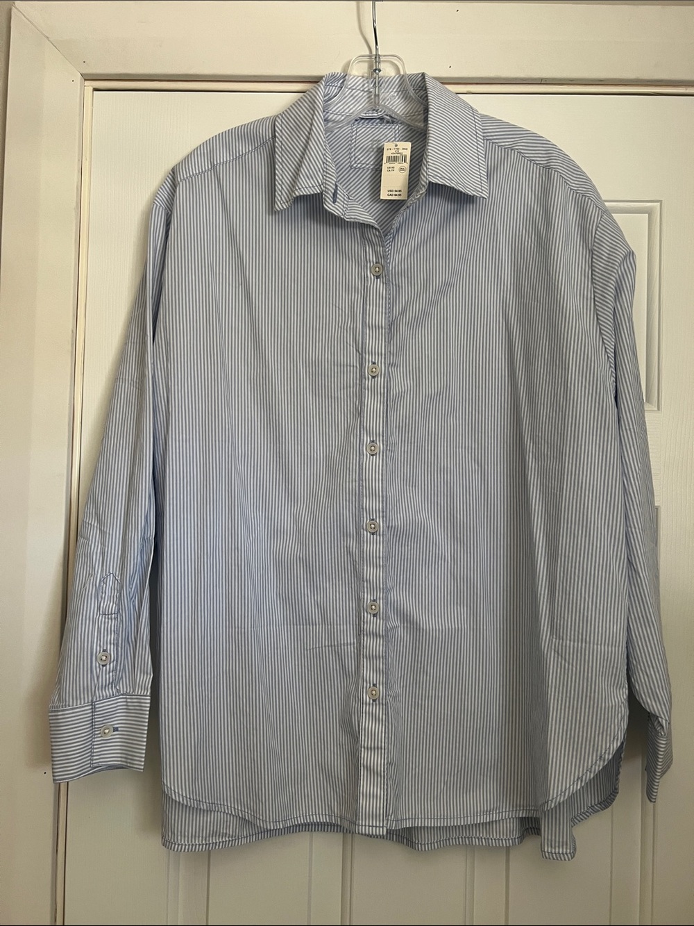 Aerie “Good Day Coverup Button Down Shirt” Blue White Stripe Oversized Size XS - Picture 2 of 12